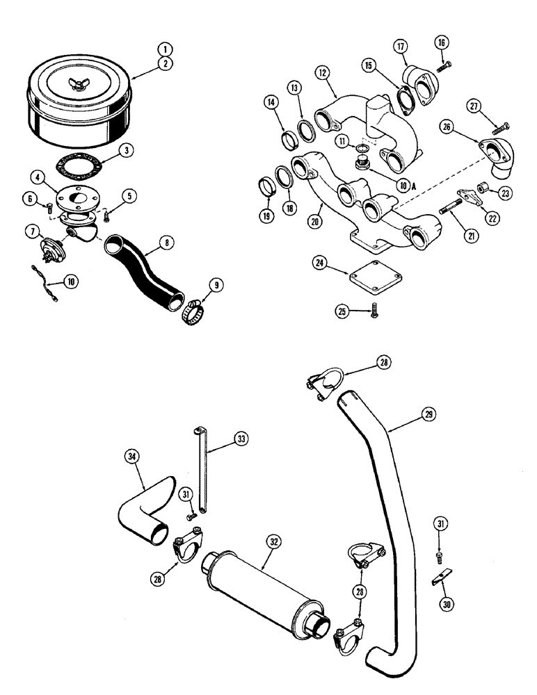 Схема запчастей Case W9A - (002) - DRY AIR CLEANER SYSTEM, DIESEL, MANIFOLDS, EXHAUST PIPE AND (02) - ENGINE