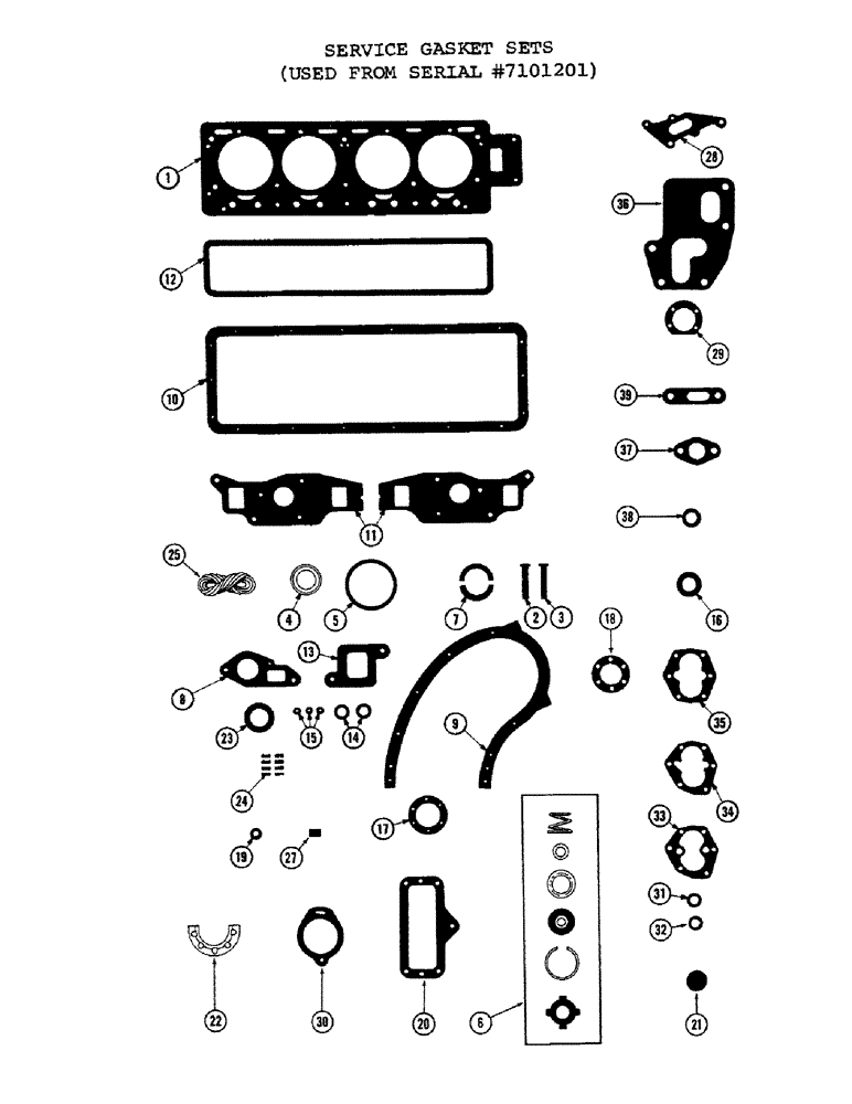 Схема запчастей Case 1000C - (014) - SERVICE GASKET SETS, USED FROM SERIAL NUMBER 7101201 (01) - ENGINE