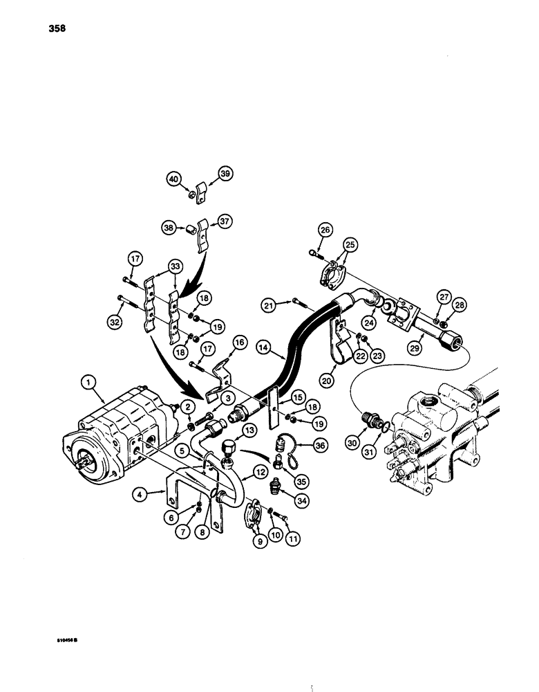 Схема запчастей Case W24C - (358) - LOADER HYDRAULIC CIRCUIT, PUMP TO LOADER VALVE (08) - HYDRAULICS