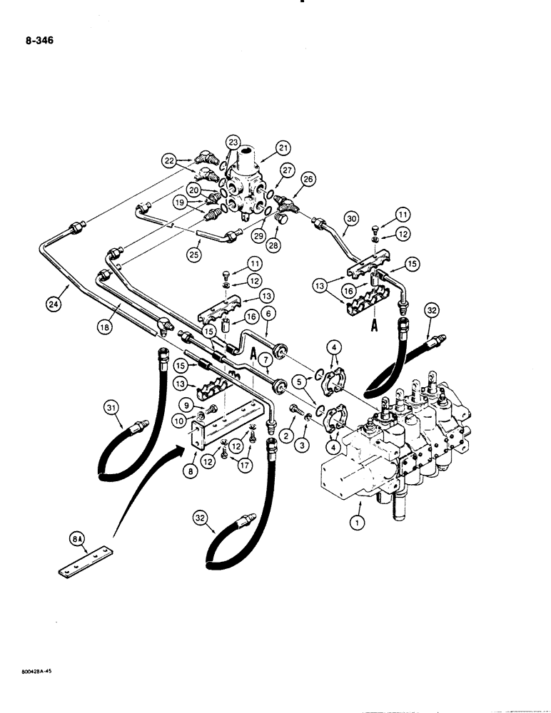 Схема запчастей Case 1455B - (8-346) - DOZER TILT & PITCH HYD CIRT, ANGLE TILT PITCH DZER MODELS CONTROL VALVE THRU SELECTOR VALVE (08) - HYDRAULICS