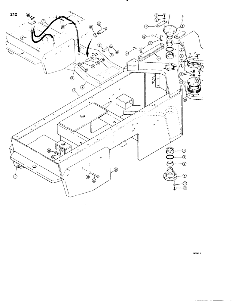 Схема запчастей Case W20 - (212) - REAR FRAME AND TRUNNION (09) - CHASSIS