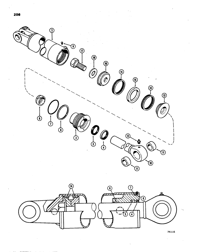 Схема запчастей Case W24B - (206) - G32388 CLAM CYLINDER, GLAND IS NOT STAMPED WITH CYLINDER PART NUMBER (08) - HYDRAULICS