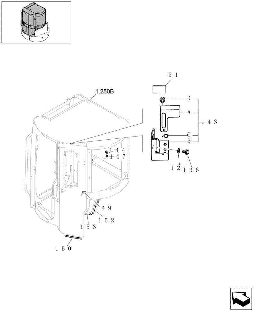 Схема запчастей Case CX27B - (1.250B[05]) - CAB (01) - Section 1