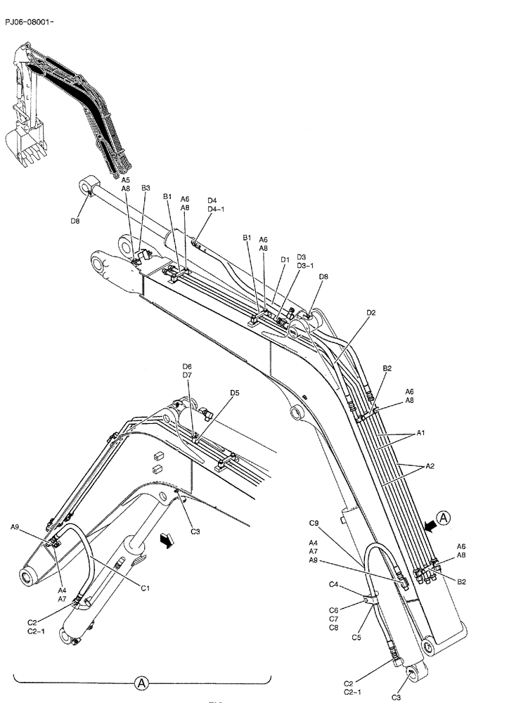 Схема запчастей Case CX50B - (03-003) - HYD LINES, BOOM 2.79M (9FT 2IN) (PY42H00049F1 & PY42H00059F1 & PY42H00050F1 & PY42H00027F1) Attachments