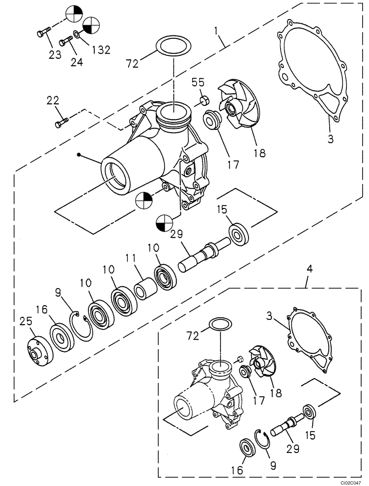 Схема запчастей Case CX460 - (02-07) - WATER PUMP SYSTEM (02) - ENGINE