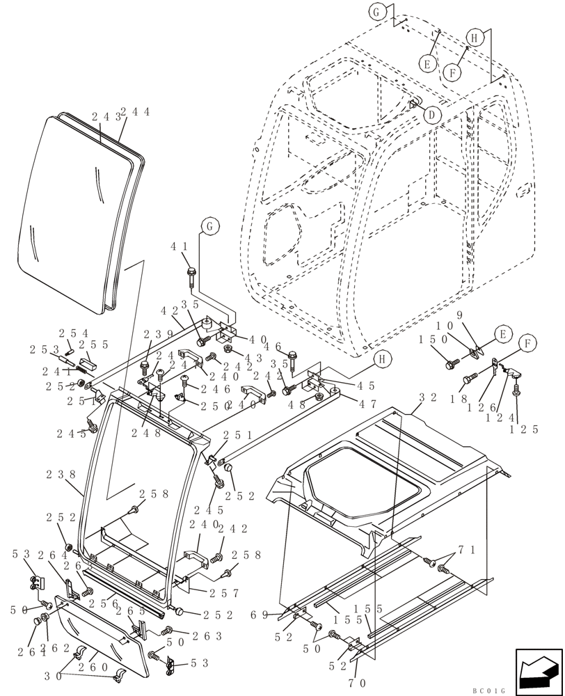 Схема запчастей Case CX800 - (09-37) - CAB - WINDOW, FRONT (09) - CHASSIS