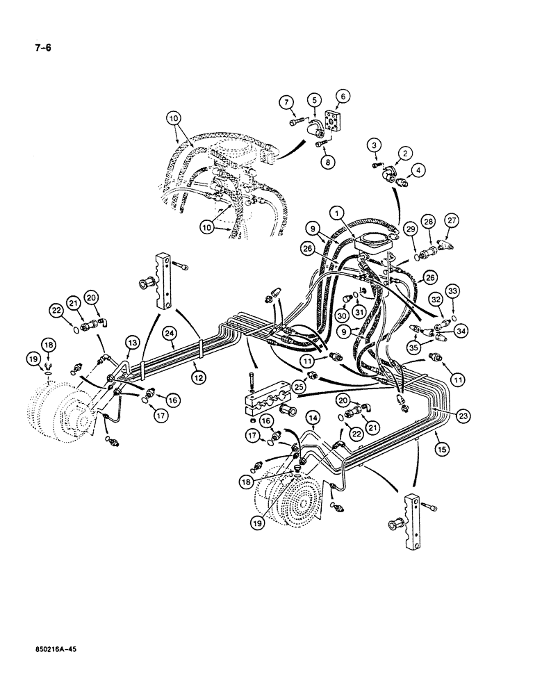 Схема запчастей Case 125B - (7-06) - TRACK DRIVE, DRIVE RANGE AND BRAKE HYDRAULIC LINES, P.I.N. 74631 THROUGH 74844 (07) - BRAKES