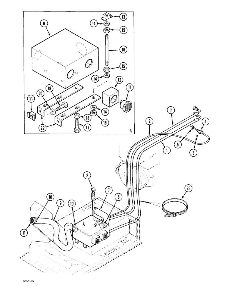 Схема запчастей Case 170C - (9-038) - HEATER AND OIL LINES TO ENGINE (09) - CHASSIS