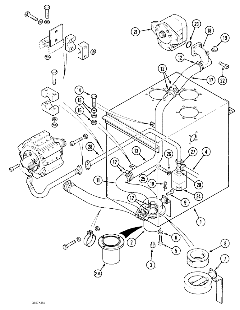 Схема запчастей Case 170C - (8-008) - HYDRAULIC PUMP LINES, RESERVOIR TO HYDRAULIC PUMP, P.I.N. 74501 THRU 74662, P.I.N. 02301 THRU 02370 (08) - HYDRAULICS