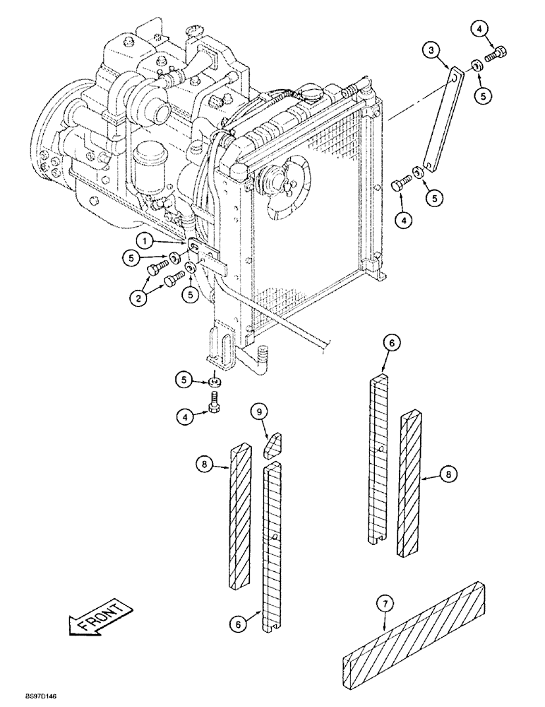 Схема запчастей Case 9020B - (2-008) - RADIATOR MOUNTING, SUPPORTS AND SEALS, P.I.N. DAC02#2001 AND AFTER (02) - ENGINE