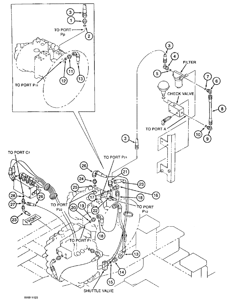 Схема запчастей Case 9020B - (8-040) - HYDRAULIC PUMP AND FILTER PILOT LINES (08) - HYDRAULICS