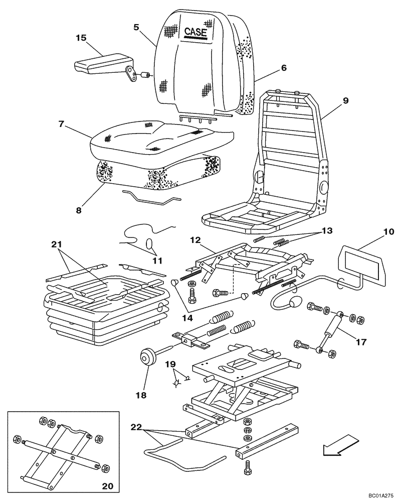 Схема запчастей Case CX80 - (09-38) - SEAT (09) - CHASSIS/ATTACHMENTS