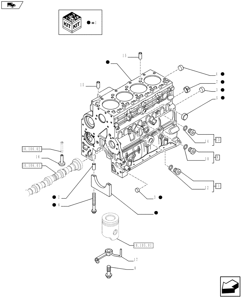 Схема запчастей Case F4HFE413A E002 - (10.001.02) - CRANKCASE (504386437) (10) - ENGINE