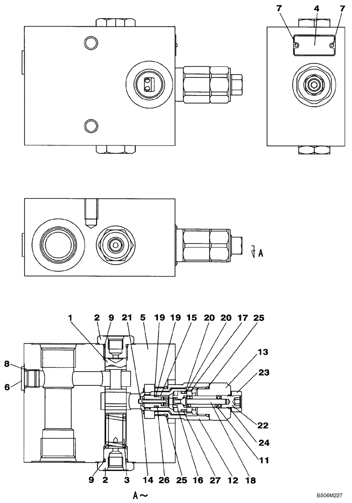 Схема запчастей Case CX240B - (08-082) - VALVE, SHUT-OFF (08) - HYDRAULICS