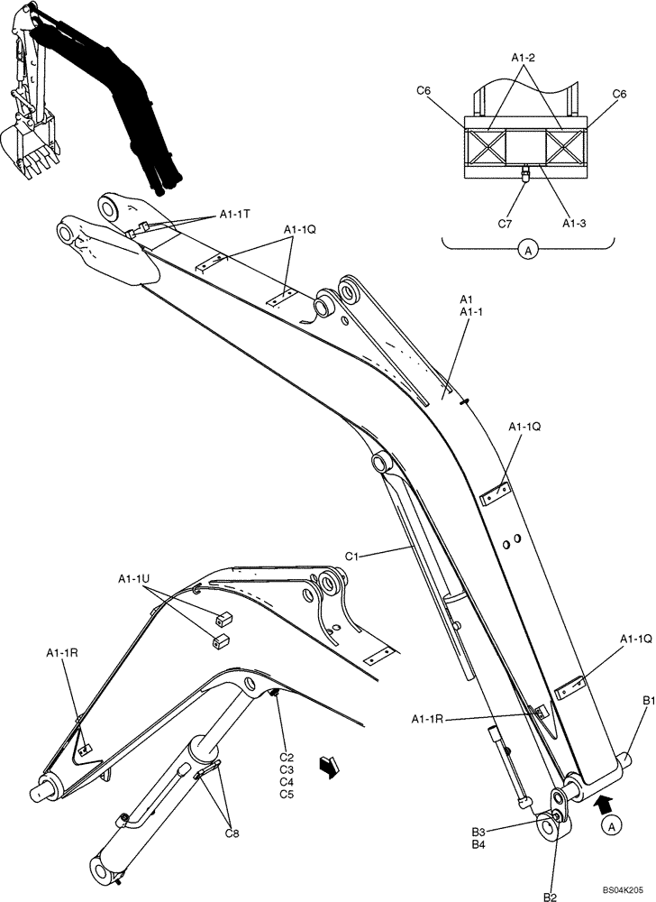 Схема запчастей Case CX36B - (450-01[1-01]) - MONOBLOC BOOM (2.5M) (84) - BOOMS, DIPPERS & BUCKETS