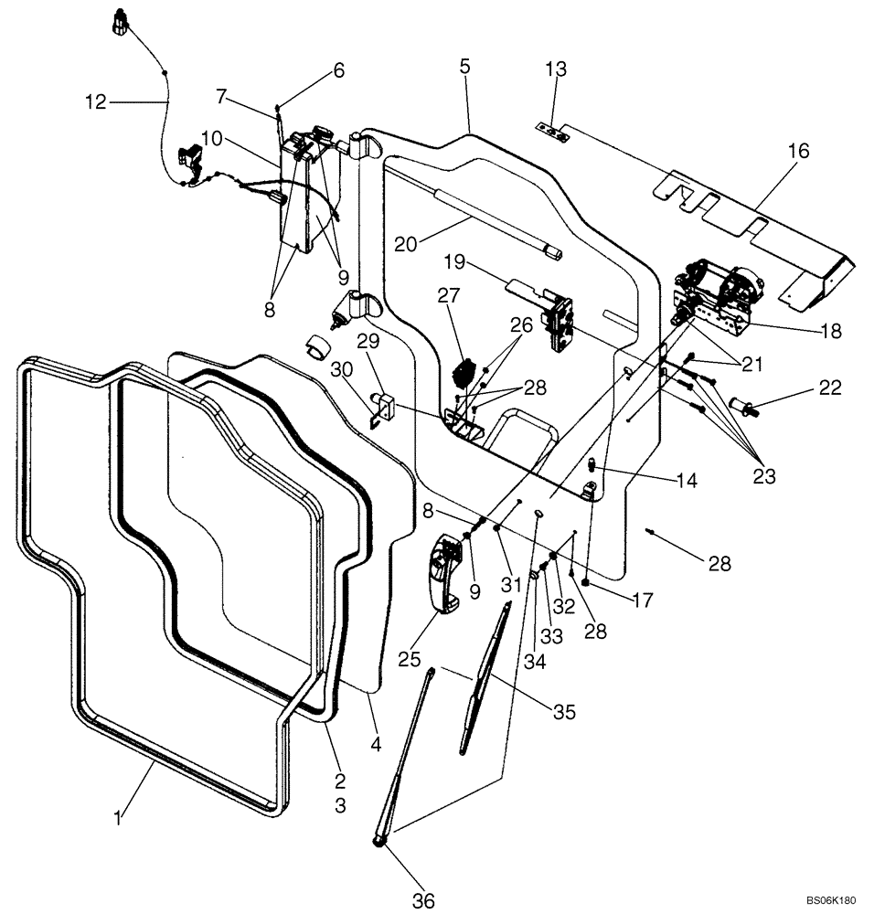 Схема запчастей Case 410 - (09-25E) - CAB DOOR 87557060 - WIPER; USES WIPER MOTOR 87461194 (09) - CHASSIS