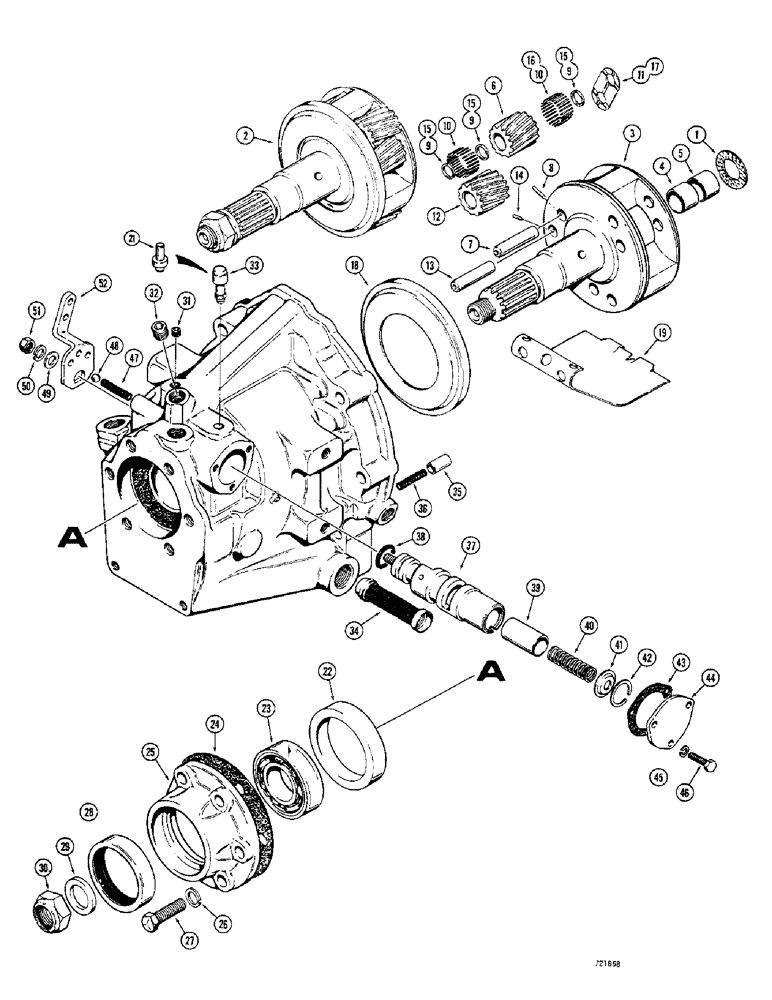 Схема запчастей Case 350 - (126) - D48467,R24152,R29681&R35238 PWR.SHUTTLE TRANS. PINION CAGE&OUTPUT SHAFT BEFORE S/N 3065738 (03) - TRANSMISSION