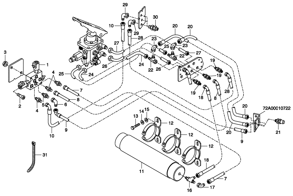 Схема запчастей Case 340 - (47A01001811[001]) - HYDRAULIC CIRCUIT BRAKE SYSTEM - FRAME PART (09) - Implement / Hydraulics / Frame / Brakes