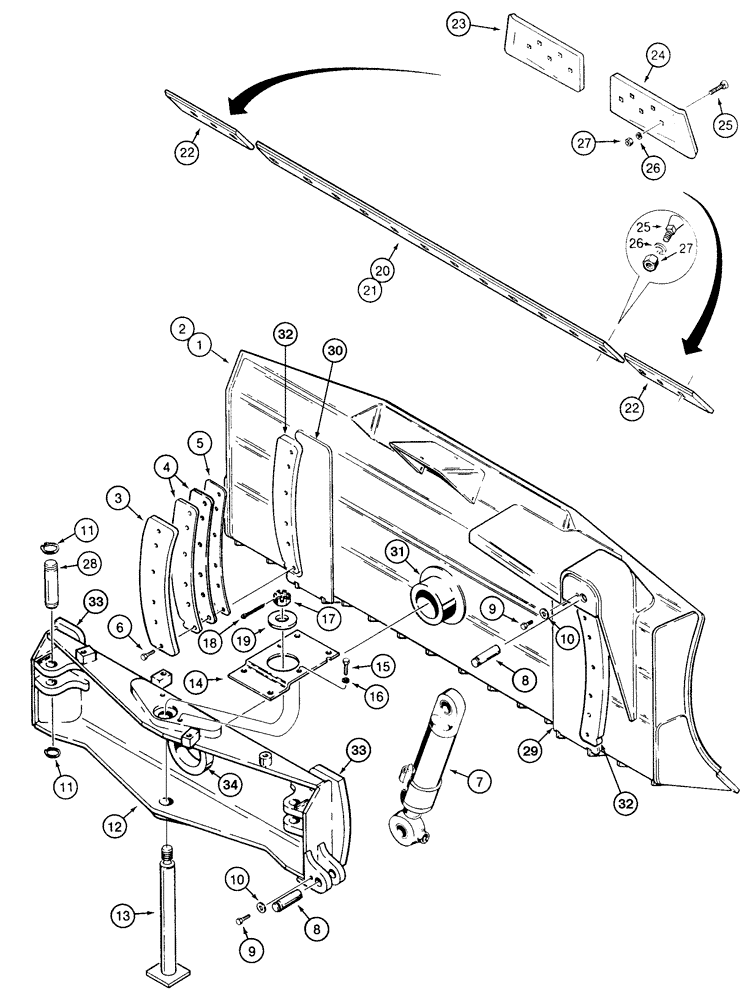 Схема запчастей Case 855E - (9-014) - DOZER LEVELING BEAM, BLADE, AND TILT CYLINDER (09) - CHASSIS/ATTACHMENTS