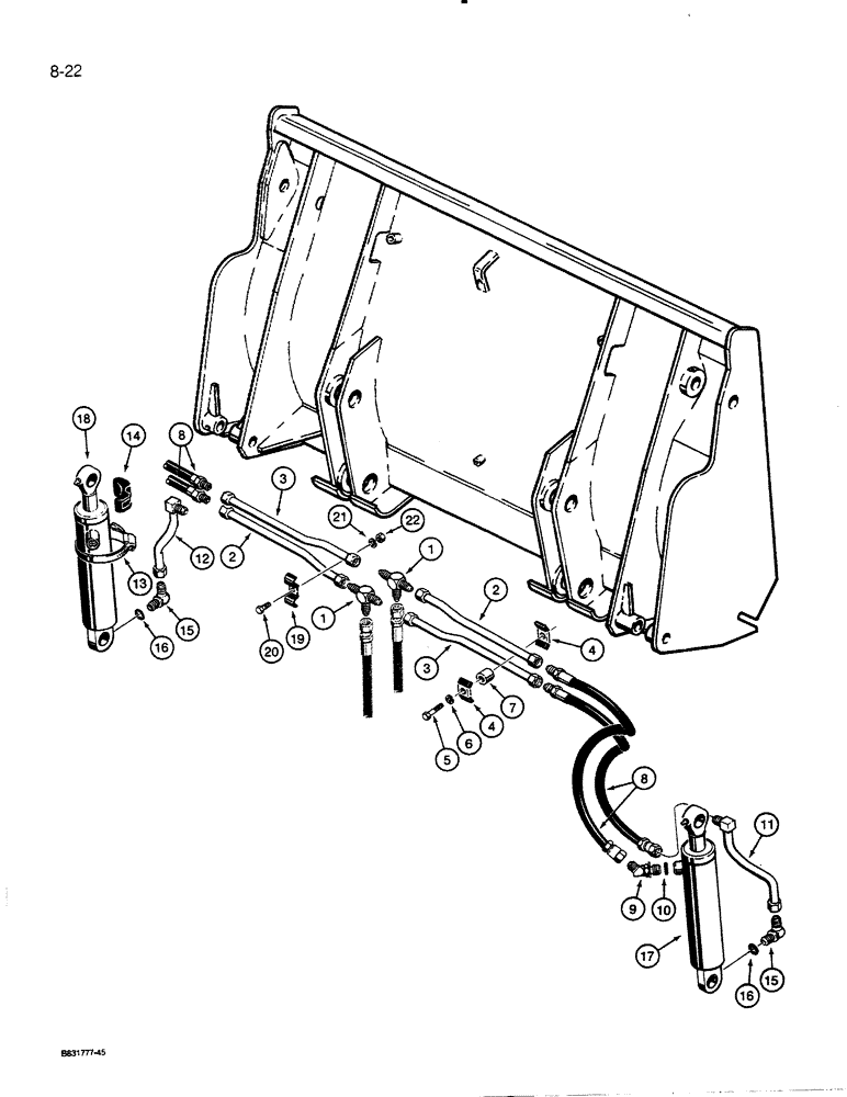 Схема запчастей Case 450C - (8-22) - CLAM BUCKET HYDRAULIC CIRCUIT (08) - HYDRAULICS