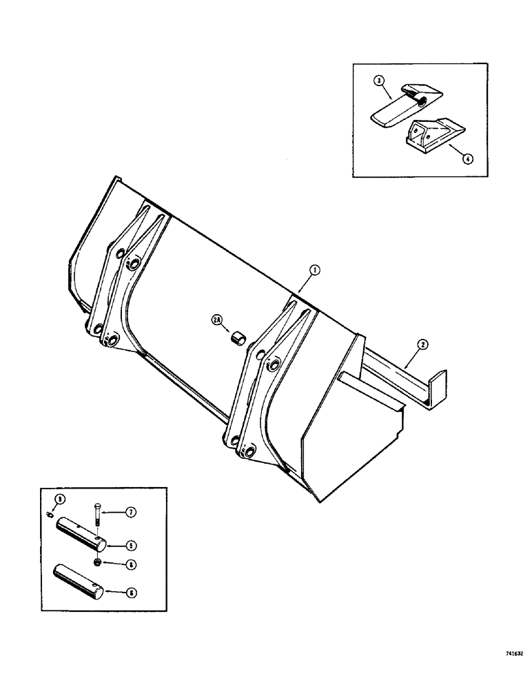 Схема запчастей Case 26B - (014) - LOADER BUCKETS (OPTIONAL TYPES), USED WITH DUAL TILTCYL. ONLY MODELS W/ BOLT RETAINED MOUNTING PINS 