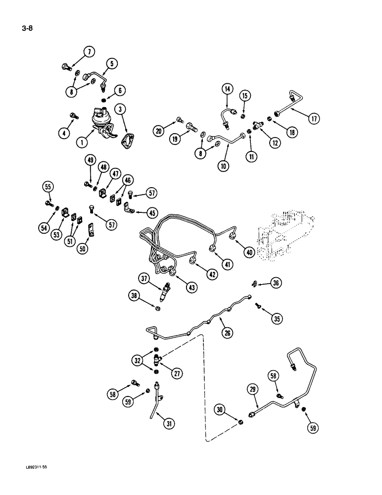 Схема запчастей Case 550 - (3-08) - FUEL INJECTION SYSTEM, 4-390 ENGINE, 4T-390 ENGINE (03) - FUEL SYSTEM