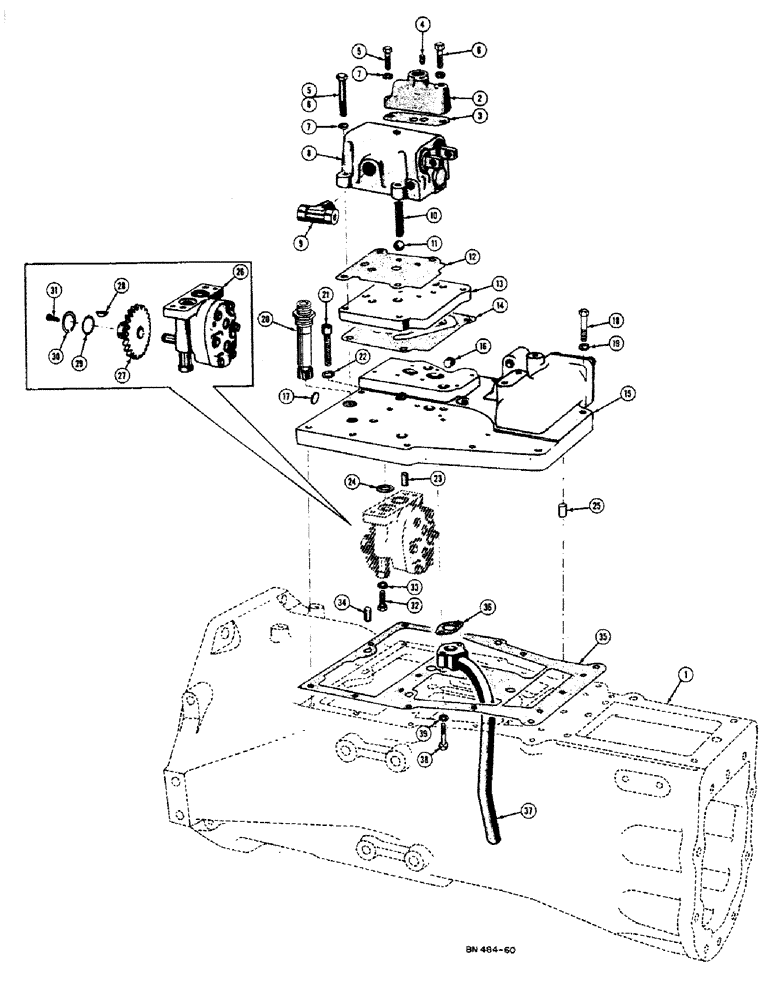 Схема запчастей Case 420B - (072) - ADAPTER PLATE, CONTROL VALVE AND PUMP 