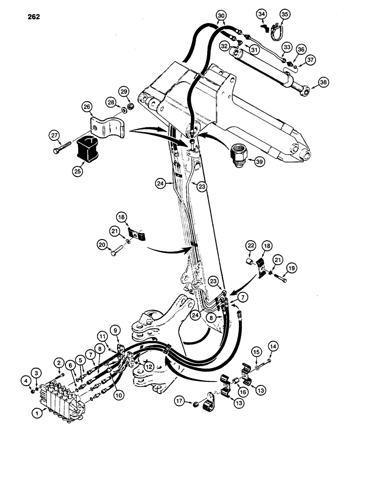 Схема запчастей Case 480D - (262) - BACKHOE BUCKET CYL HYD CIRCUIT MODEL W/EXTEND DIPPER 480D MODELS ONLY (35) - HYDRAULIC SYSTEMS