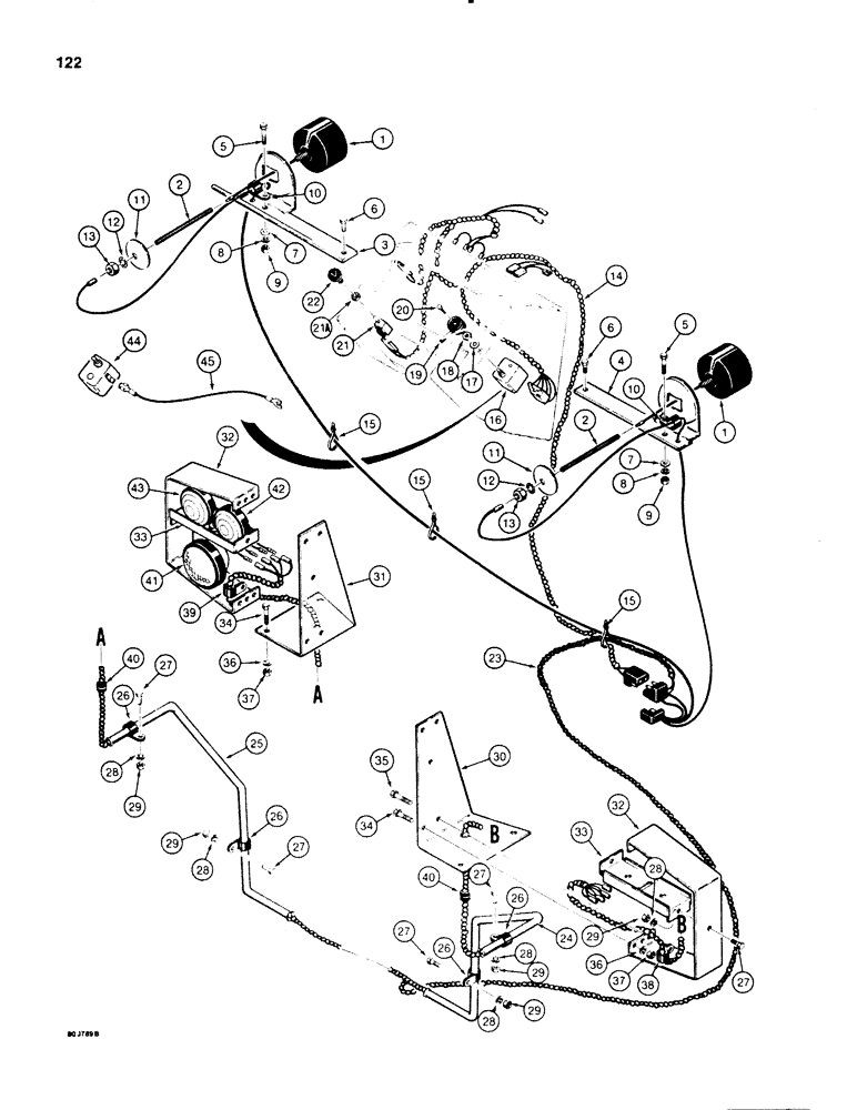 Схема запчастей Case 580E - (122) - TRACTOR LAMP ELECTRICAL CIRCUIT, WITHOUT CANOPY OR CAB (04) - ELECTRICAL SYSTEMS