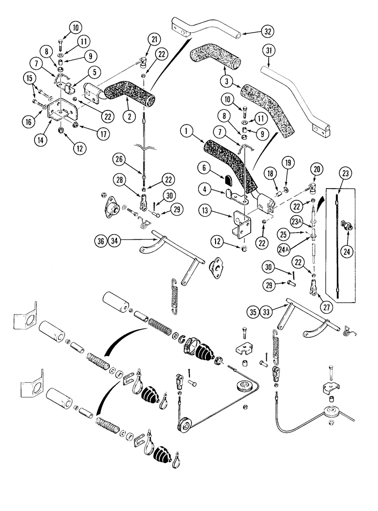 Схема запчастей Case 1835C - (7-08) - PARKING LATCH AND SEAT BARS USED ON MODELS WITH DUAL SEAT BARS AND ONE PULLEY PER SIDE (07) - BRAKES