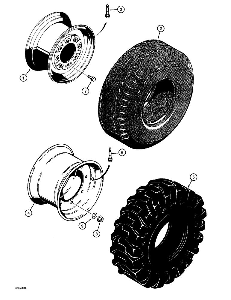 Схема запчастей Case 580SL - (5-18) - FRONT WHEELS AND TIRES (05) - STEERING