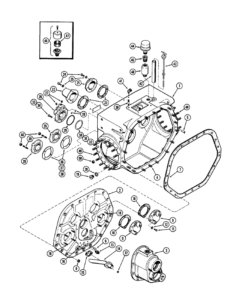 Схема запчастей Case 750 - (070) - TRANSMISSION HOUSING AND COVERS, 1ST USED TRANS. SER. NO. 2129206 (03) - TRANSMISSION