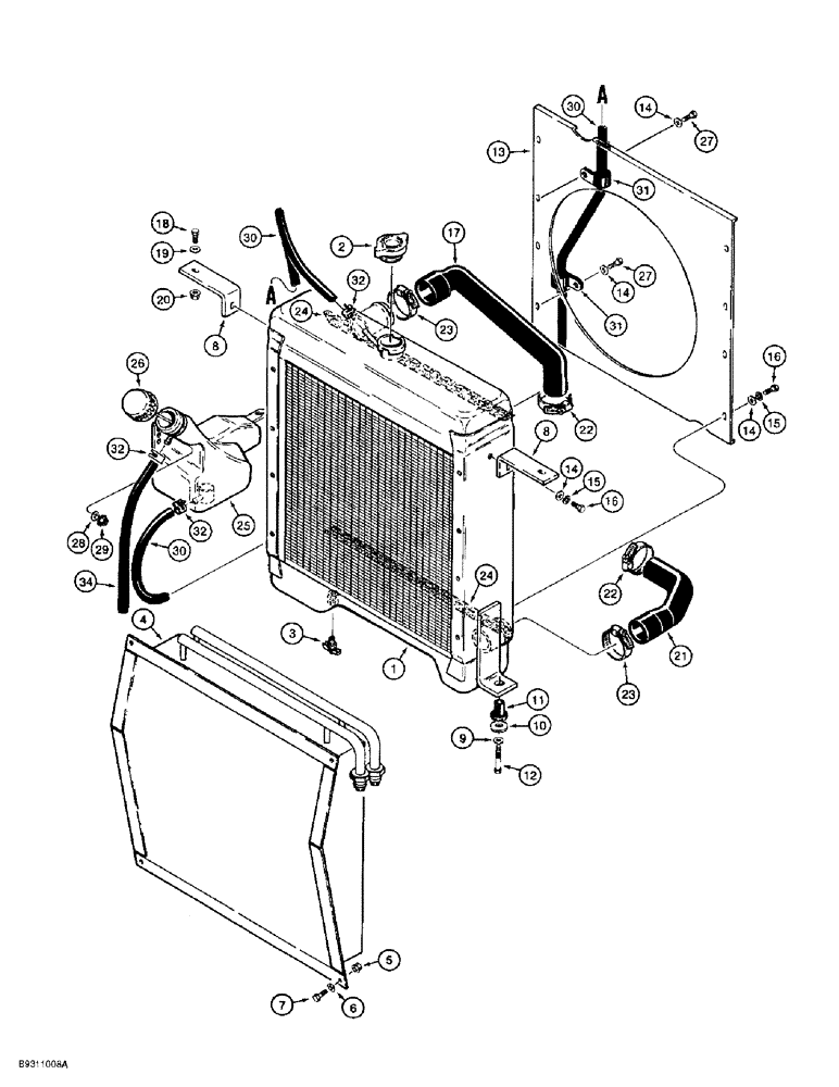 Схема запчастей Case 1838 - (2-32) - RADIATOR, HOSES, AND OIL COOLER (02) - ENGINE