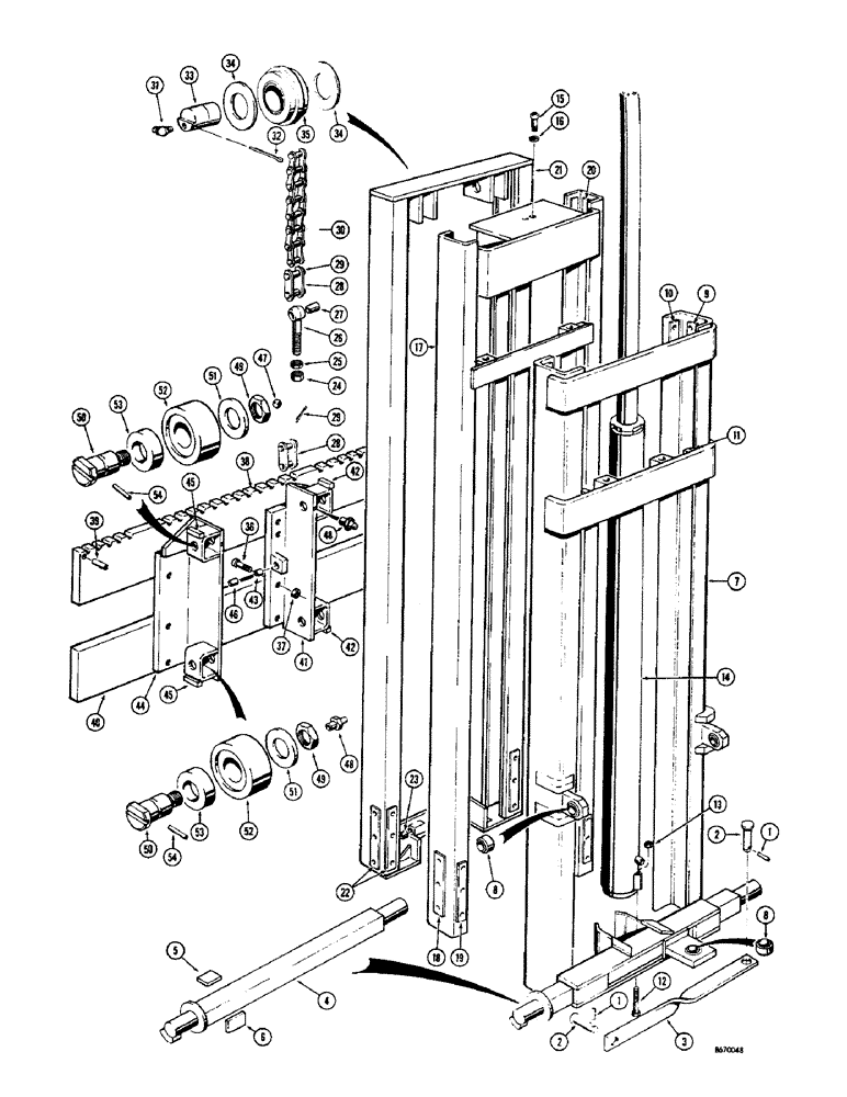 Схема запчастей Case 580 - (16) - MAST AND RELATED PARTS (21-1/2 FOOT) 4000 LB. LIFT CAPACITY, EARLY PRODUCTION (83) - TELESCOPIC SINGLE ARM