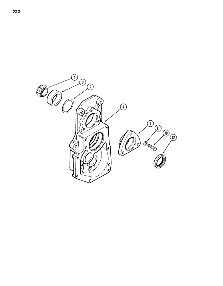 Схема запчастей Case 584D - (222) - TRANSAXLE MAINSHAFT ADJUSTING COVER, 4 WHEEL DRIVE (27) - REAR AXLE SYSTEM