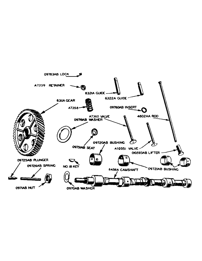 Схема запчастей Case 420 - (038) - POWRCEL DIESEL ENGINE, VALVES, PUSH RODS AND CAMSHAFT (10) - ENGINE