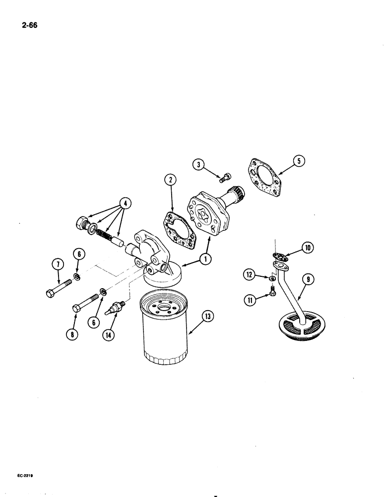 Схема запчастей Case 1825 - (2-66) - OIL PUMP AND FILTER, GASOLINE MODELS (02) - ENGINE