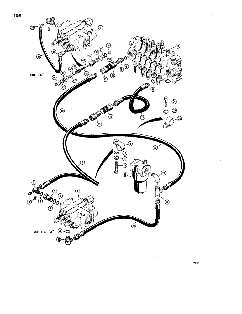 Схема запчастей Case 26 - (106) - BASIC BACKHOE HYDRAULICS, FOR 450 CRAWLERS 