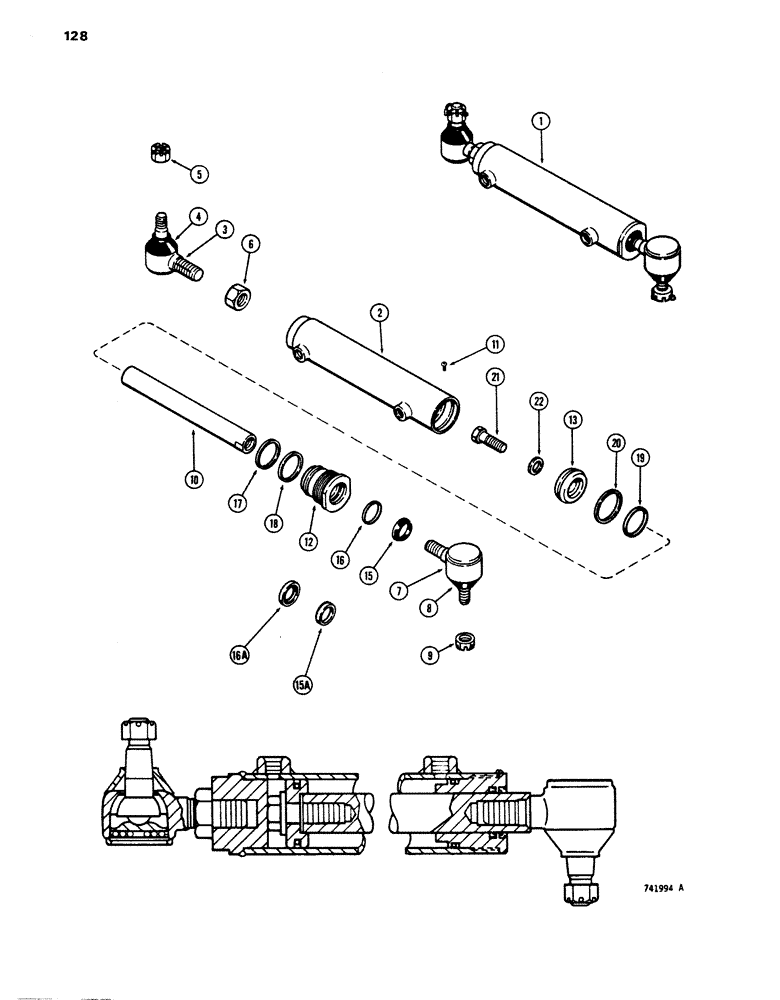 Схема запчастей Case 680E - (128) - G34886 STEERING CYLINDER, G100674 STEERING CYLINDER (41) - STEERING