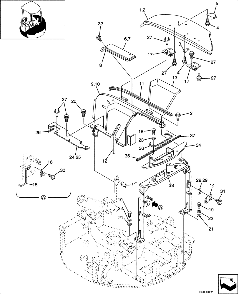 Схема запчастей Case CX25 - (09-07[00]) - COVER - SUPPORTS, CANOPY (09) - CHASSIS/ATTACHMENTS