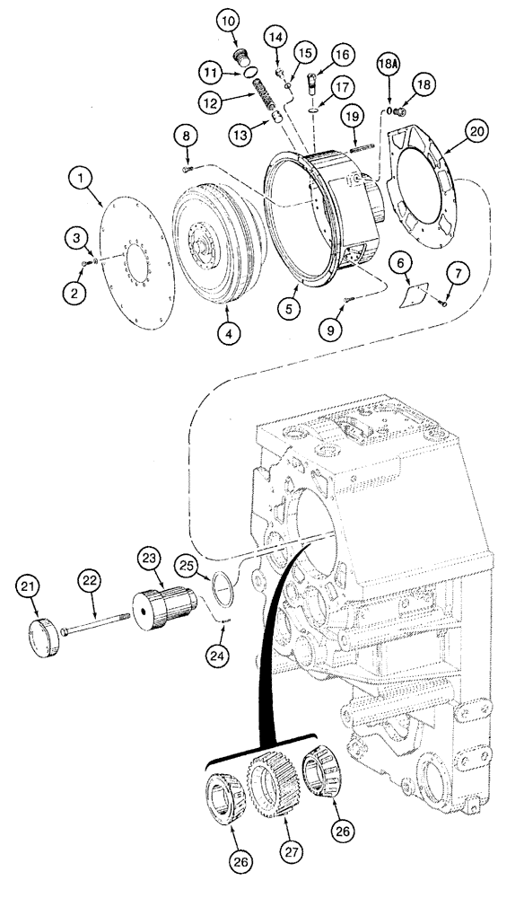 Схема запчастей Case 921B - (6-010) - TRANSMISSION ASSEMBLY - IDLER GEAR, CONVERTER AND COVER (06) - POWER TRAIN