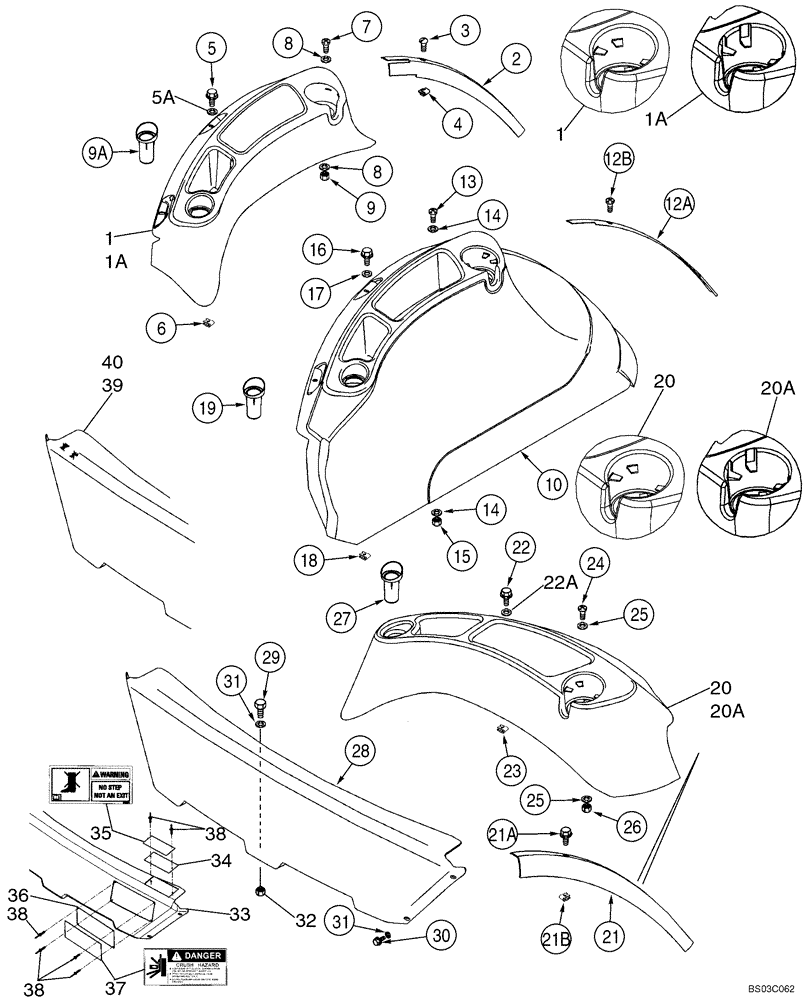 Схема запчастей Case 580M - (09-46) - FENDER COVER, LEFT-HAND - PANEL, REAR CLOSURE, STORAGE TRAY WITH CUP HOLDER (09) - CHASSIS/ATTACHMENTS