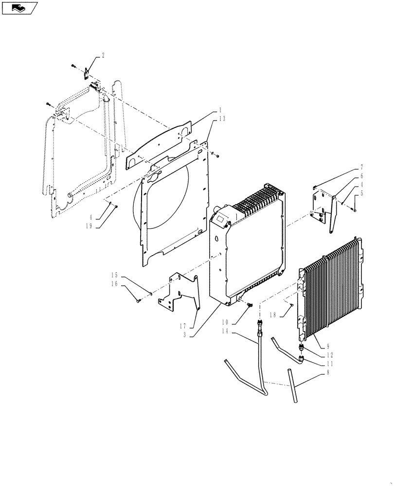 Схема запчастей Case 586H - (10.408.03[02]) - OIL COOLER INSTALLATION, HARDWARE AND LINES (10) - ENGINE