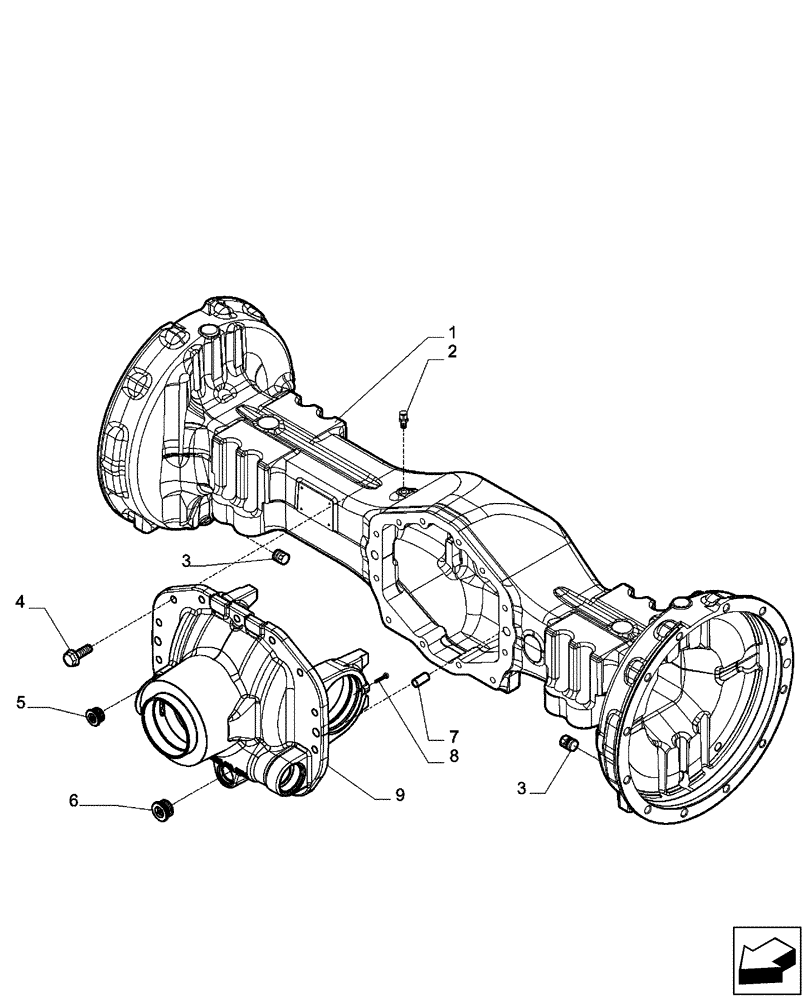 Схема запчастей Case 580SM - (27.100.10) - 87395386 AXLE, REAR DRIVE - HOUSING (580SM+) (27) - REAR AXLE SYSTEM