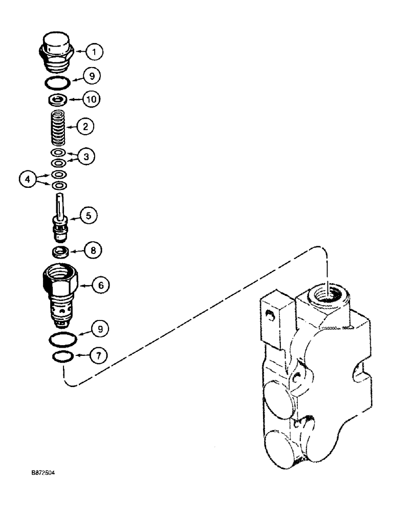 Схема запчастей Case 860 - (8-051C) - BACKHOE CONTROL VALVE ASSEMBLY - H672270 (CI) - MAIN RELIEF VALVE ASSEMBLY (08) - HYDRAULICS