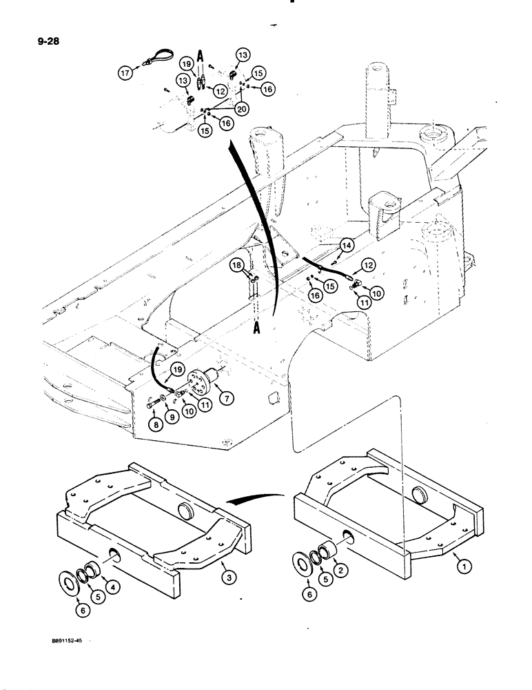 Схема запчастей Case 621 - (9-028) - TRUNNION AND LUBRICATION LINES (09) - CHASSIS/ATTACHMENTS