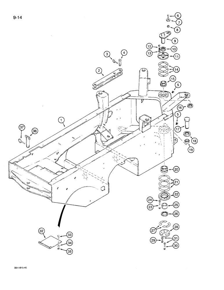 Схема запчастей Case 621 - (9-14) - REAR FRAME AND PIVOT (09) - CHASSIS/ATTACHMENTS