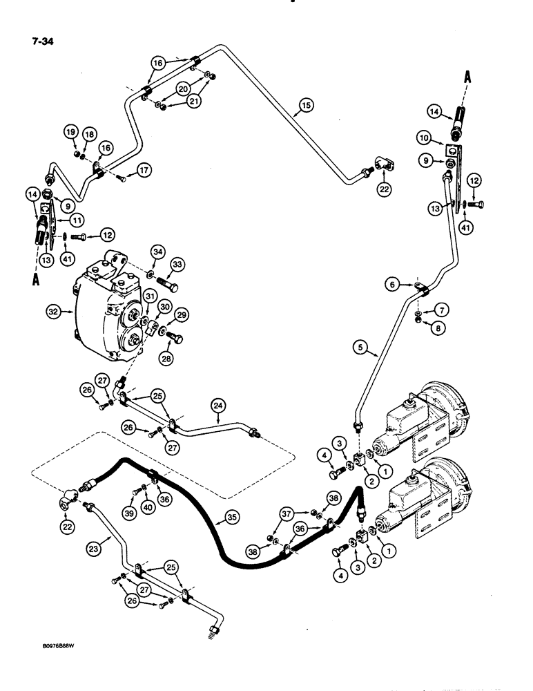 Схема запчастей Case 621 - (7-34) - BRAKE ACTUATORS TO WHEEL CYLINDERS, PRIOR TO P.I.N. JAK0020901 (07) - BRAKES