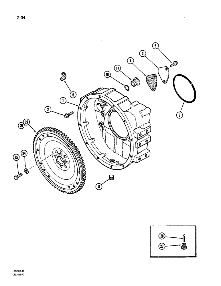 Схема запчастей Case W14C - (2-34) - FLYWHEEL AND HOUSING, 6-590 ENGINE, 6T-590 ENGINE (02) - ENGINE