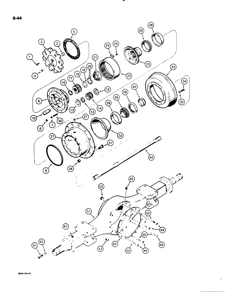 Схема запчастей Case W20C - (6-44) - W18B AXLE HOUSING AND PLANETARY (06) - POWER TRAIN